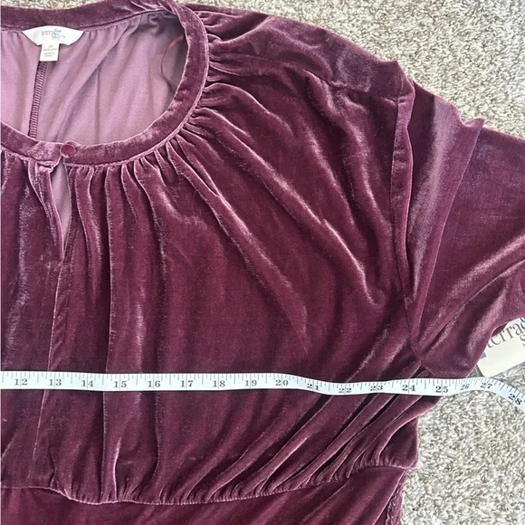 NWT Terra Sky Purple Velvet Long Sleeve Mini Dress Burgundy Fall Winter Holiday - Picture 6 of 7